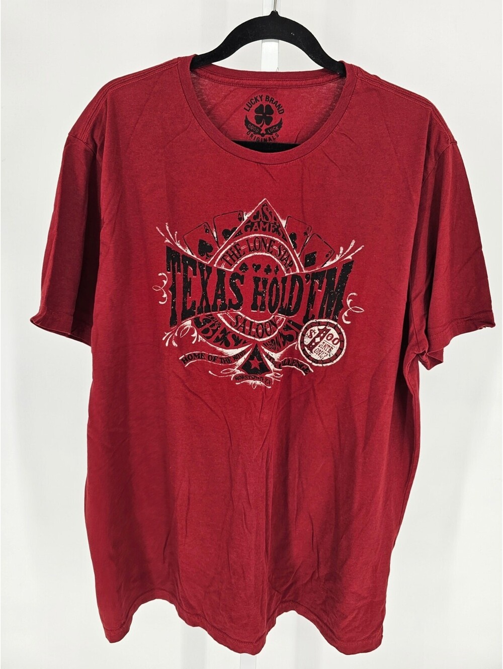 Lucky Brand Mens Sz XXL Short Sleeve Graphic T Shirt Texas Hold Em Poker Red